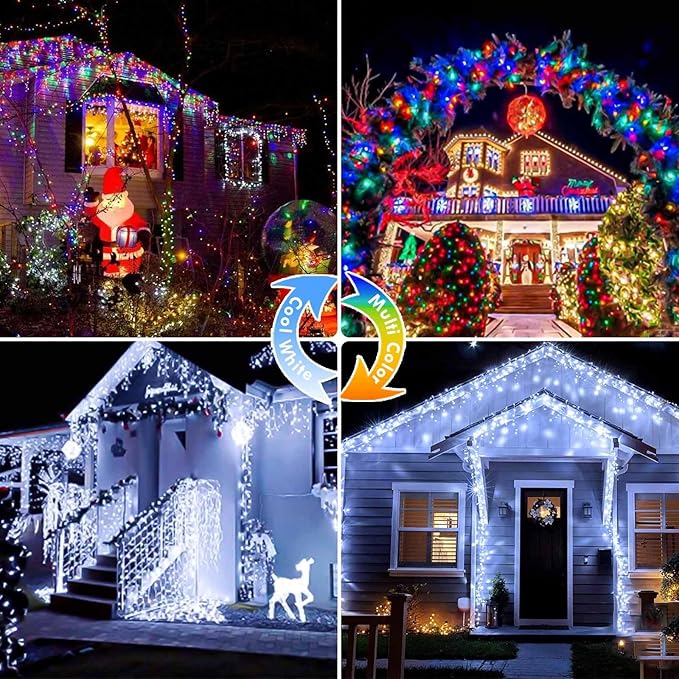 KAQ 300 LED 115FT Multicolor to Cool White Color Changing Christmas String Lights for Outdoor&Indoor, 11 Modes Christmas Tree Clear Wire Fairy Waterproof Lights with Memory Function & Remote & Timer