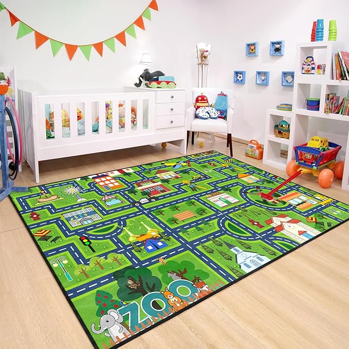 Road Map Carpet for Kids - Kids Rugs for Playroom Car Rugs for Playroom Toy Cars Play Mats for Floor City Rug Play Mat, 2. 5x4 Feet