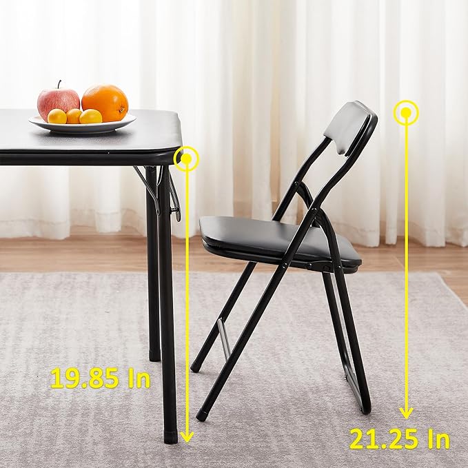 VECELO Kids Folding Activity Table and Chairs 3 Piece Set, Portable, with Ultra Soft Padded Cushion, Solid Black