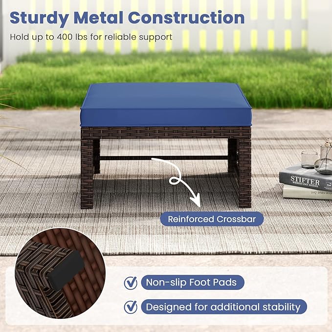 Tangkula 6 Pieces Patio Furniture Set, Outdoor Sectional Conversation PE Rattan Sofa Set with 1 Loveseat, 1 Coffee Table, 2 Armchairs and 2 Ottomans for Garden, Deck, Backyard and Poolside (Navy)