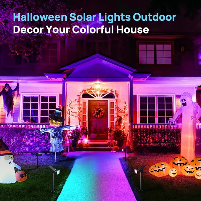 Consciot Solar Spot Lights, 54 LEDs 7 Multicolor Changing, Solar Spotlights Waterproof IP67, Outdoor Spotlights for Yard Garden Landscape, 6 Pack