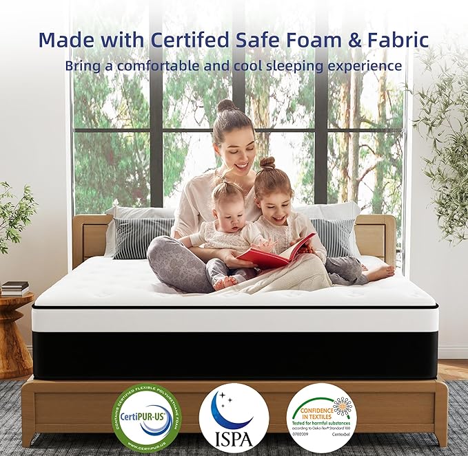 Full Mattress, 12 Inch Full Hybrid Mattress in a Box with Memory Foam, Medium Firm, Euro Top, Reinforced Edge Support, Pressure Relief & Motion Isolation, CertiPUR-US Certified