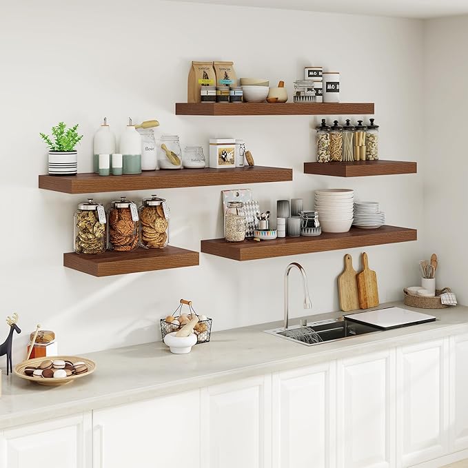 Heimlove Walnut Bathroom Shelves Floating Shelves for Wall Shelf Over Toilet Long Wall Mounted Modern Farmhouse,48 x 12 Wall Shelves with Invisible Brackets for Living Room, Kitchen, Bedroom