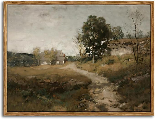 Floating Framed Vintage Canvas Wall Art Decor, Modern Countryside Wall Decor for Living Room, Nature Landscape Pictures Paintings Prints for Bedroom Hallway Office Decoration 8x10 inch