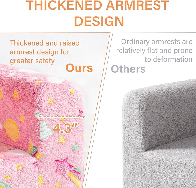 Tiita Kids Couch Plush Toddler Chair, Cloud-Like Glow in The Dark Kids Sofa Toddler Reading Chair with Washable Cover Carrying Handle, Convertible Children Sofa Chair for Girls and Boys