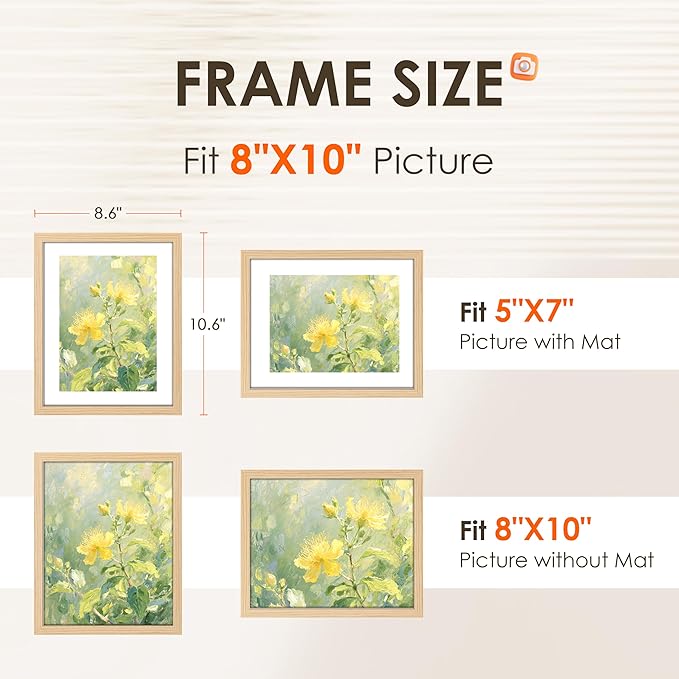 FIXSMITH 8x10 Picture Frame Bulk-6 Pack, Photo Frame with HD Plexiglass, Display Pictures 5x7 with Mat or 8x10 Without Mat, Natural Picture Frames Collage Wall Decor, Wall & Tabletop Picture Frames