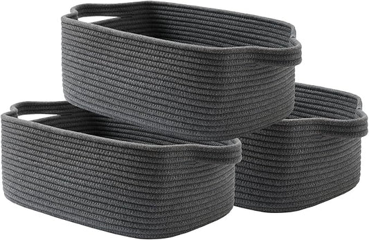 KALLAX Small Woven Basket, 14 x 10 x 5.6 Inches, Small Storage Baskets for Organizing, Gift Baskets Empty, Cute Rope Shelf Closet Storage Bins for Shelves, Dog Toy Basket, Dark Grey