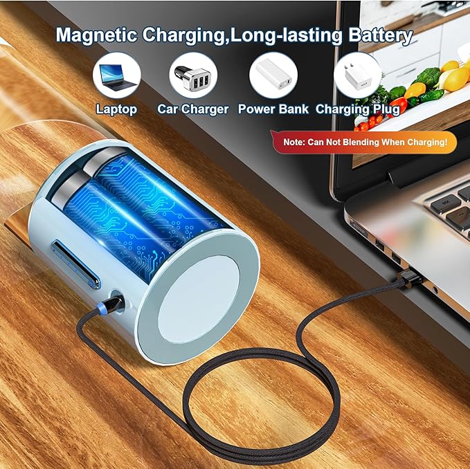 Personal Portable Blender - 16 Oz Mini Cup with 6 Blades, USB Rechargeable - Perfect for Shakes, Smoothies and Juice - Compact Blender for Travel, Gym, Kitchen and Office