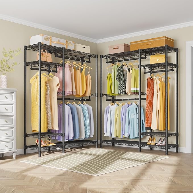 VIPEK V2 Clothes Rack for Hanging Clothes, Heavy Duty Closet Rack with 4 Tiers Wire Shelving & 3 Hanging Rods, Free Standing Closet Wardrobe, 45" Lx16.5 Wx76.4 H, Max Load 700LBS, Black