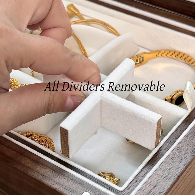 Bescott 2 Layer Solid Black Walnut Wooden Jewelry Box for Women Wood Vintage Organizer for Men Earrings Rings Necklaces Bracelet Watch Storage Mother's Day Gift