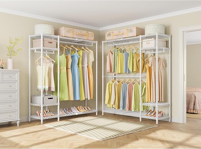 VIPEK X20 Expandable Metal Clothing Rack Adjustable from 3'3" to 4'8" Heavy Duty Garment Racks with Adjustable Shelves and Hanger Rods Portable Wardrobe Open Closet Rack System, White