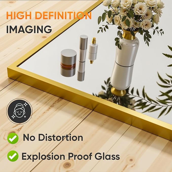 Suidia Full Length Mirror, 71"x32" Floor Standing Mirror Freestanding, Full Body Mirrors with Stand for Bedroom, Hanging Mounted for Living Room Cloakroom, Gold, Rectangular Style