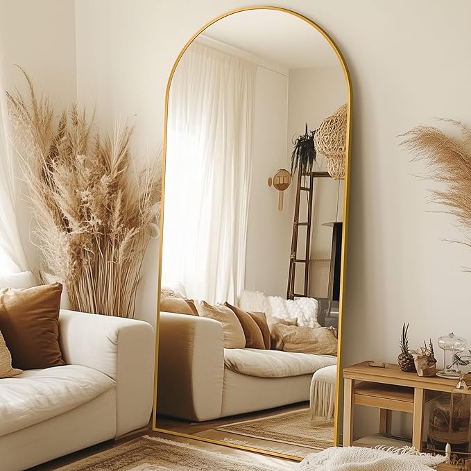 Full Length Mirror, 71"x28" Oversized Arched Mirror Large Standing Mirrors, Tall Mirrors Body Floor Mirror Hanging Mirrors for Bedroom Living Room Aluminum Frame, Gold