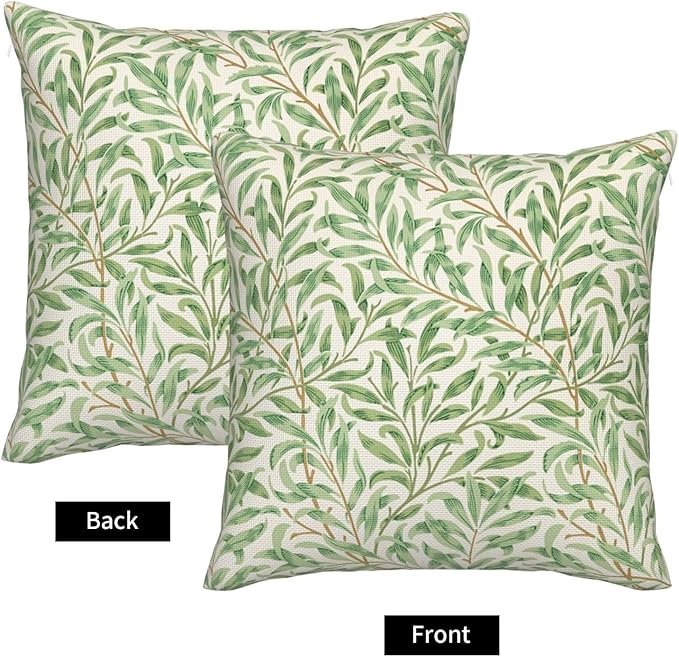 Rustic Vintage Floral Green Leaf Throw Pillow Covers 18x18 Inch Set of 2 William Morris Plants Farmhouse Decor Pillow Case Euro French Country Cushion Cover of Sofa Living Room Bedroom