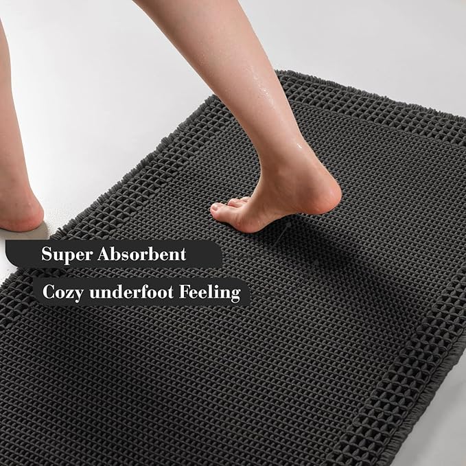RESARE Waffle Bath Mat for Bathroom, Super Absorbent Bathroom Rugs Non Slip Machine Washable, Ultra Soft Quick Dry Boho Bath Rugs with Tassels for Floor, Upgraded Bordered Design, 24"x36" Black