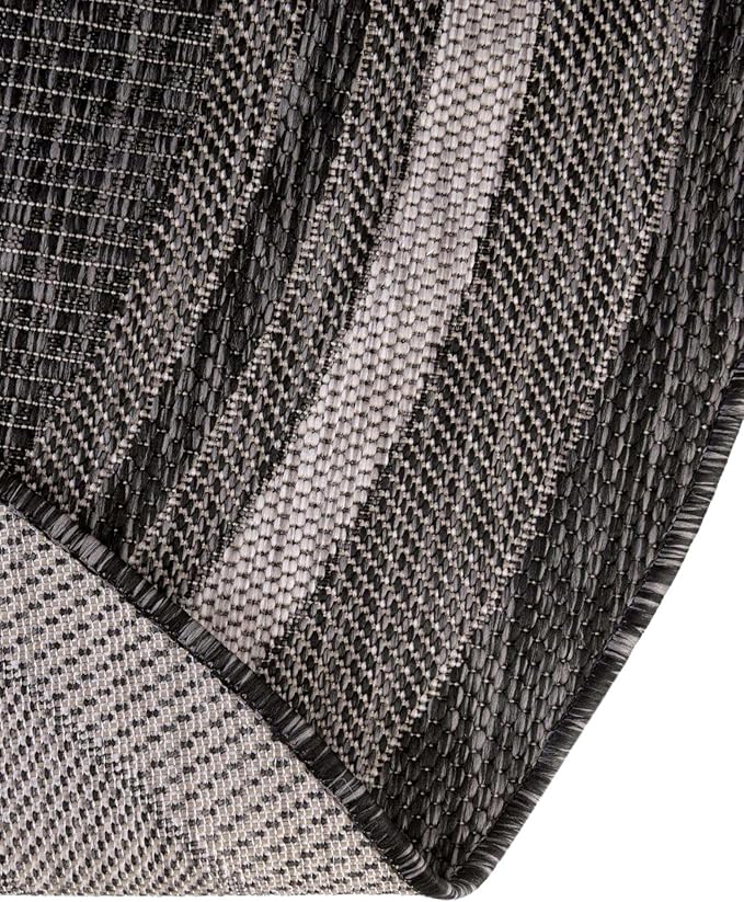 Unique Loom Outdoor Border Collection Area Rug - Soft Border (5' 3" Round, Black/ Ivory)