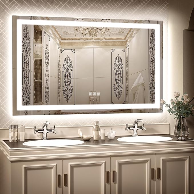 LED Mirror for Bathroom, 60x36 Inch Backlit + Front Lighted Bathroom Vanity Mirror with Lights for Wall, Double Light Strips, 3 Colors, Shatter-Proof, Anti-Fog and Brightness Memory