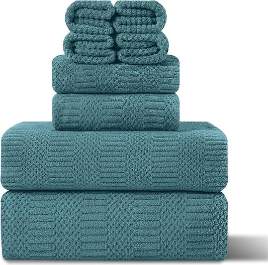 8 Piece Extra Large Bath Towels Set,2 Oversized 35"x70" Bath Towel Sheets,2 Hand Towels and 4 Washcloths 600 GSM Highly Absorbent Quick Dry Towels Set for Bathroom Hotel Turquoise
