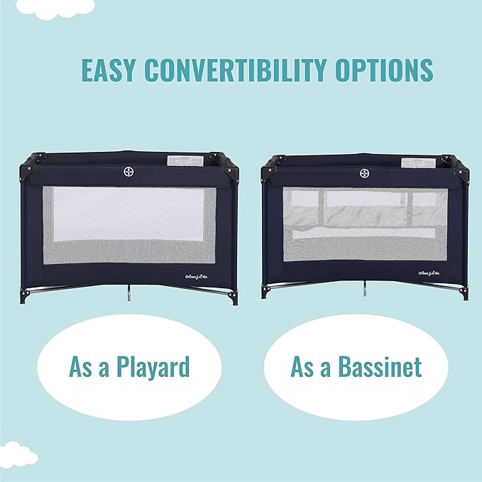 Dream On Me Zazzy Portable Playard with Bassinet in Navy, Packable and Easy Setup Baby Playard, Lightweight and Portable Playard for Baby with Mattress and Travel Bag