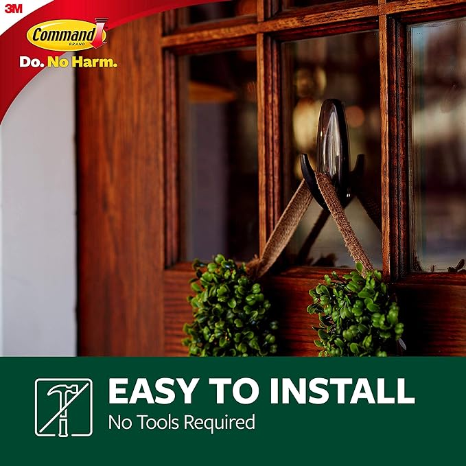 Command Outdoor Large Bronze Hooks, Holds up to 5 lb, 3 Hooks and 4 Command Strips, Damage-Free Hanging Wall Hooks for Hanging Christmas Decorations with Weather Resistant Strips