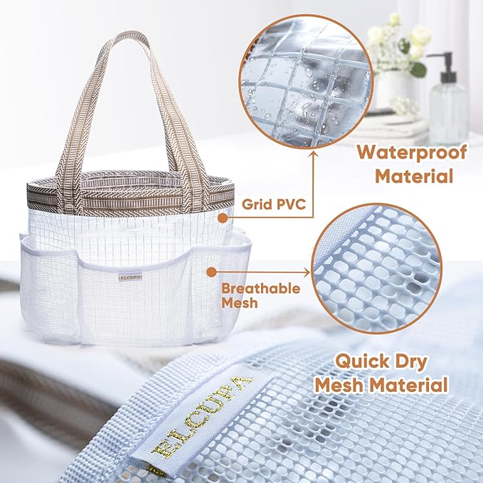 Mesh Shower Caddy Portable for College Dorm Room Essentials with Waterproof Phone Pouch, Shower Bag with Reinforced Bottom for Beach,Camping, Swimming,Gym, Quick Dry Toiletry Bag with 6 Pockets
