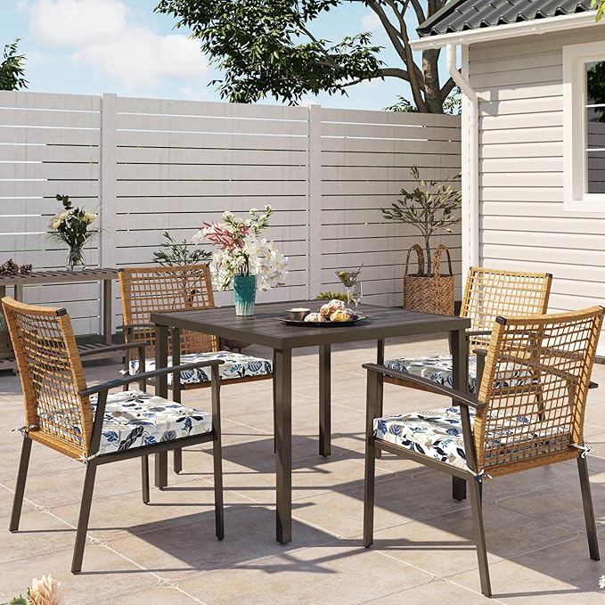 Set of 2 Outdoor Square Chair Cushions 18.5"x16"x2" for Patio, Water Resistant Patio Dining Seat Pads Replacement for Kitchen Garden and Outdoor Furniture Decoration - Breeze Leaves Beige