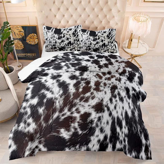 Tailor Shop Cow Print Full Size Comforter Sets,Black and White Cow Print Bedding Set for Kids,Cartoon Milk Cow Print Bedding Set Bed Sets for Boys Teens Girls with 1 Comforter and 2 Pillowcase…