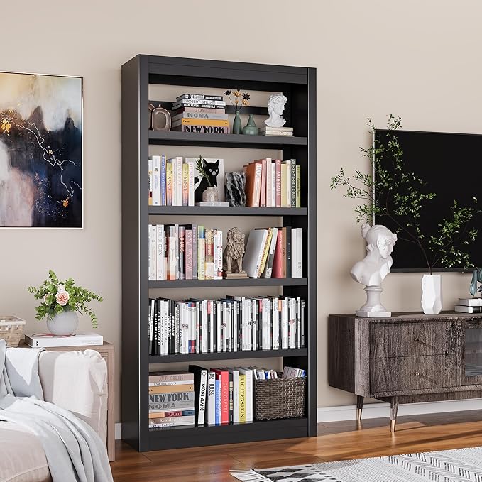 Bookcase, 5-Shelf Heavy Duty Metal Bookcase, Adjustable Bookshelf with Large Capacity, Book Shelf for Home Office, Living Room, Garage