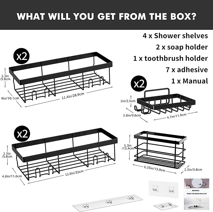 Moforoco 7 Pack Adhesive Shower Organizer Caddy Shelves Rack - Corner Bathroom Storage Organization, Home&Kitchen Decor Inside RV Accessories, Hanging House Apartment Camper Essentials