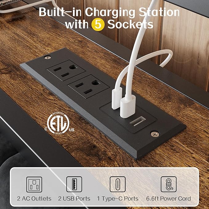 OLEVS King Bed Frame with Headboard, Metal Platform Bed King Size with 2-Tier Storage, LED Light & Charging Station Type C, No Box Spring Needed, Easy Assembly