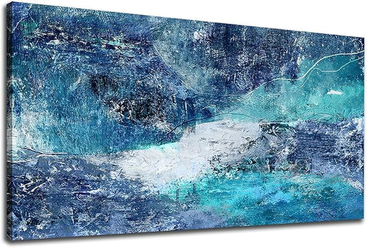 NINEASO Blue Abstract Canvas Wall Art - Turbulent Abstract Ocean Picture Blue Green Teal Wall Decor Roaring Waves Canvas Painting Abstract Prints Artwork for Living Room Bedroom Decoration 20" x 40"