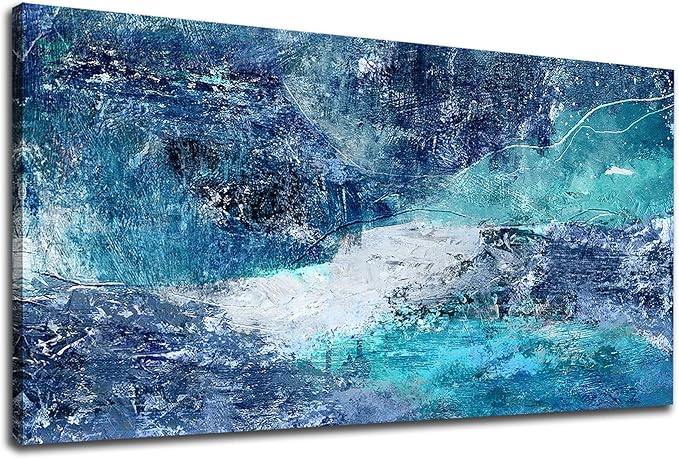 NINEASO Blue Abstract Canvas Wall Art - Turbulent Abstract Ocean Picture Blue Green Teal Wall Decor Roaring Waves Canvas Painting Abstract Prints Artwork for Living Room Bedroom Decoration 29" x 58"