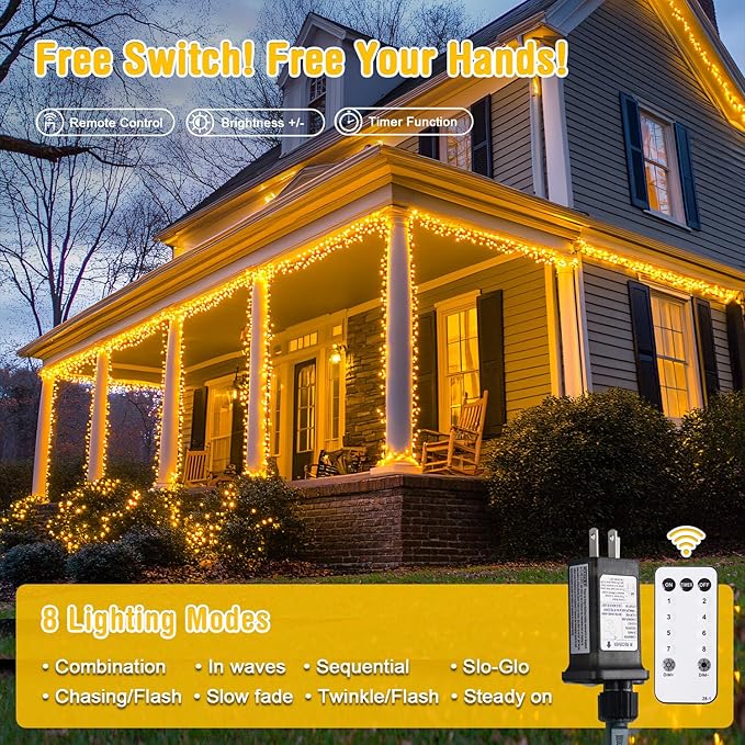 JMEXSUSS 400 LED String Lights for Outside, 132ft Warm White Twinkle Christmas Lights Plug in with Remote for Outdoor Indoor Garden Porch Wedding Tree Holiday Decor