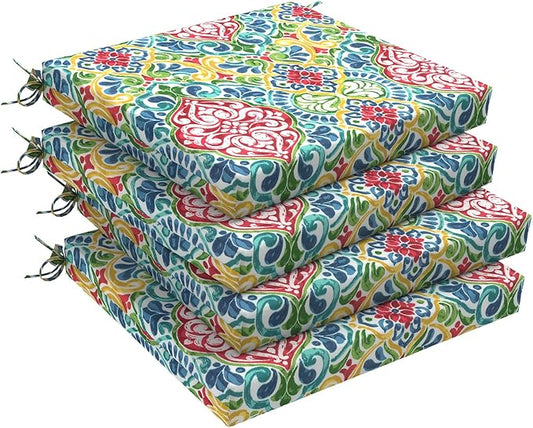 Set of 4 Outdoor Square Chair Cushions 18.5"x16"x2" for Patio, Water Resistant Patio Dining Seat Pads Replacement for Kitchen Garden and Outdoor Furniture Decoration - Damask Red