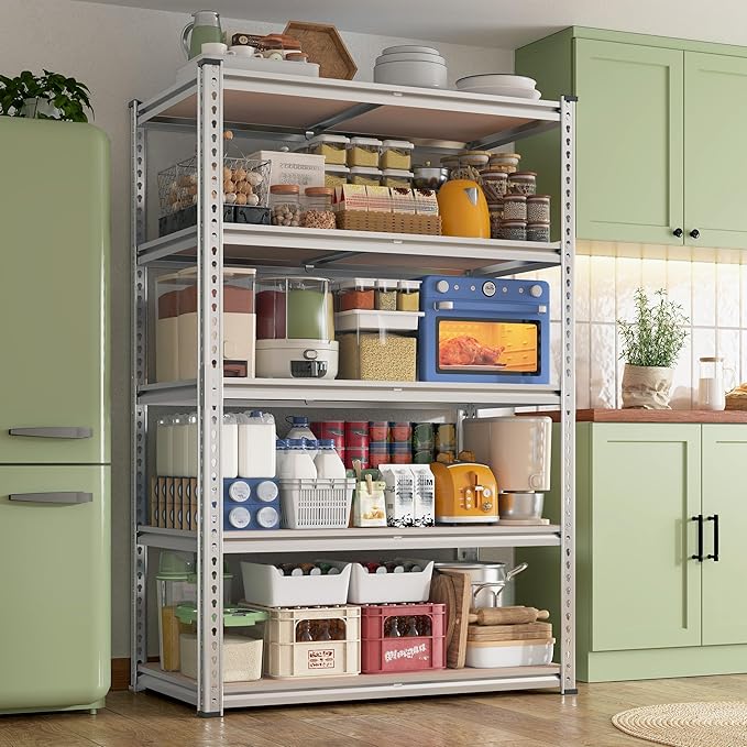 REIBII 2020LBS Garage Shelving Heavy Duty Metal Shelving 5 Tier Storage Shelves, Garage Shelves for Warehouse Basement, Easy Assembly, 72" H x 35.55" W x 16" D, Galvanized, 4 Pack