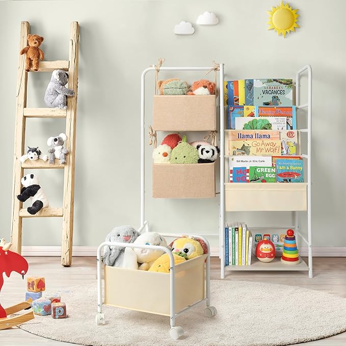 Kids Bookshelf and Toy Storage, Montessori Bookshelf, 4-Tier Baby Toddler Book Shelves, Bookshelf for Kids with Toy Storage Organizer, Book Shelf for Kids Rooms Nursery Playroom Classroom