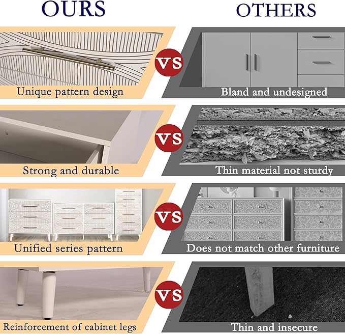 3 Drawer Dresser, White Wooden Dresser with Metal Handles, Bedroom Storage Organizer, Living Room TV Stand, Entryway Furniture, Texture White