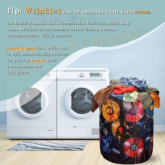 Colorful Music Graffiti Laundry Basket Foldable With Handles Tote Bag Oxford Cloth Funny Laundry Hamper 18.9" x 16.5" Clothes Storage Bucket Toy Organizer For Bathroom/Laundry/Bedroom