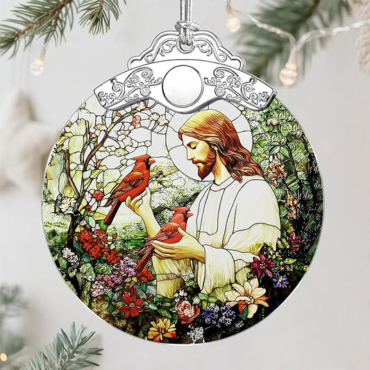 Jesus with Cardinals Ornament, Christian Christmas Ornament, Religious Christmas Decor, Jesus Christ Decoration, Memorial Gift, Christian Gifts, Religious Gifts, Gift Idea