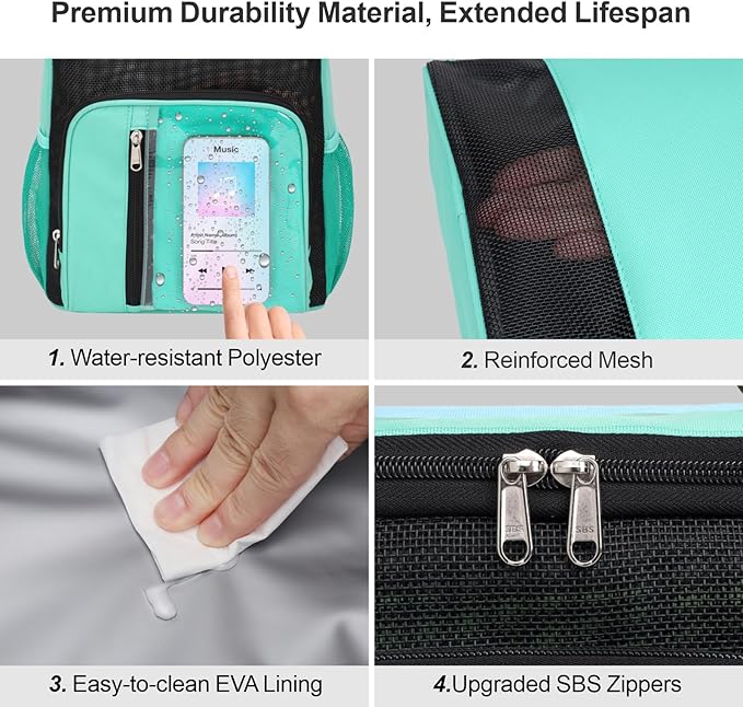 F-color Hanging Shower Caddy Portable - College Dorm Essentials for Guys with Hooks, Quick-Dry Shower Bag for Dorm Travel Gym Camping Essentials, Water-Resistant with Multiple Pockets, Cyan