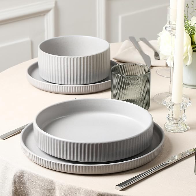 Stone Lain Haven Modern Stoneware 4 Piece Pasta Bowls Sets, Dish Set for 4, Reactive Glaze Grey