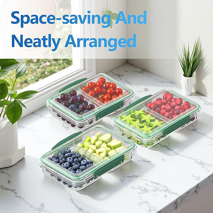 Finorder 3 Pack Food Storage Containers | 11.8 oz BPA Free Plastic Meal Prep Containers with Dividers | Microwave & Dishwasher Safe Sandwich Boxes | Stackable Lunch Containers (11.8 oz Each)
