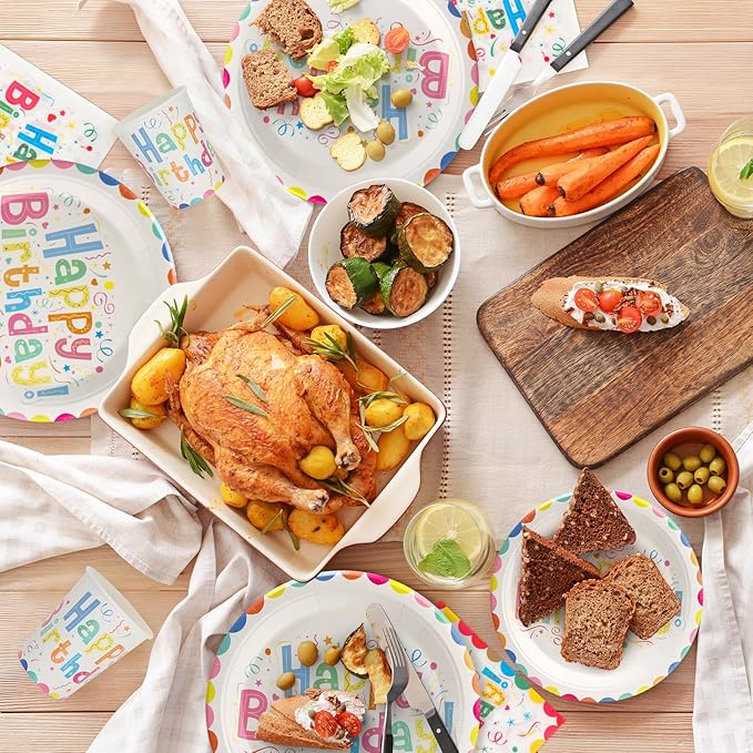 100pcs Birthday Party Plates Disposable Tableware Set Colored Semicircles Paper Plates for 25 Guests Party Supplies Baby Shower(Include 7" & 9" Plates, Cups and Napkins)