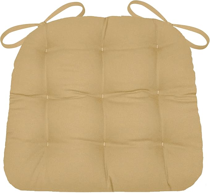 Barnett Home Decor Cotton Duck Tan Dining Chair Pad with Ties - Size Medium Size 18 Chair Pad/Jumbo - Latex Foam Fill 100% Cotton, Made in USA (Pale Bronze)