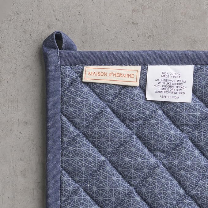 Maison d' Hermine 100% Cotton Oven Mitt & Pot Holder Set (7.5"x13" & 8"x8") Heat Resistant BBQ Cooking Gloves with Loop for Thanksgiving Christmas Decorations Handling Hot Pans (Christmas Joy)