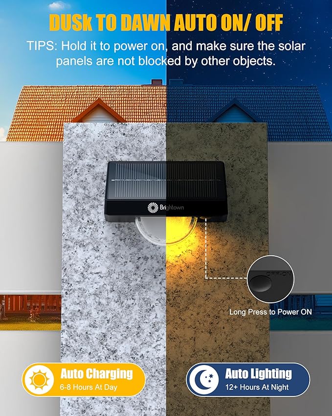 Brightown Solar Step Lights for Outside, 4 Pack Solar Stair Lights Outdoor Waterproof IP68, Multiple Color Modes Step Light Outdoor for Garden Stair, Front Step, Front Porch, Deck, Sidewalk and Patio