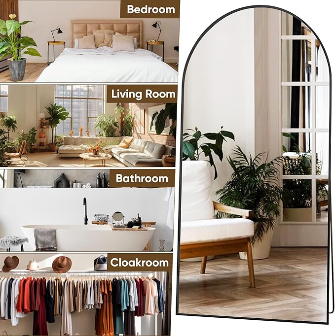 Suidia Full Length Mirror, 76"x34" Floor Standing Mirror Freestanding, Full Body Mirrors with Stand for Bedroom, Hanging Mounted for Living Room Cloakroom, Black, Arched Style