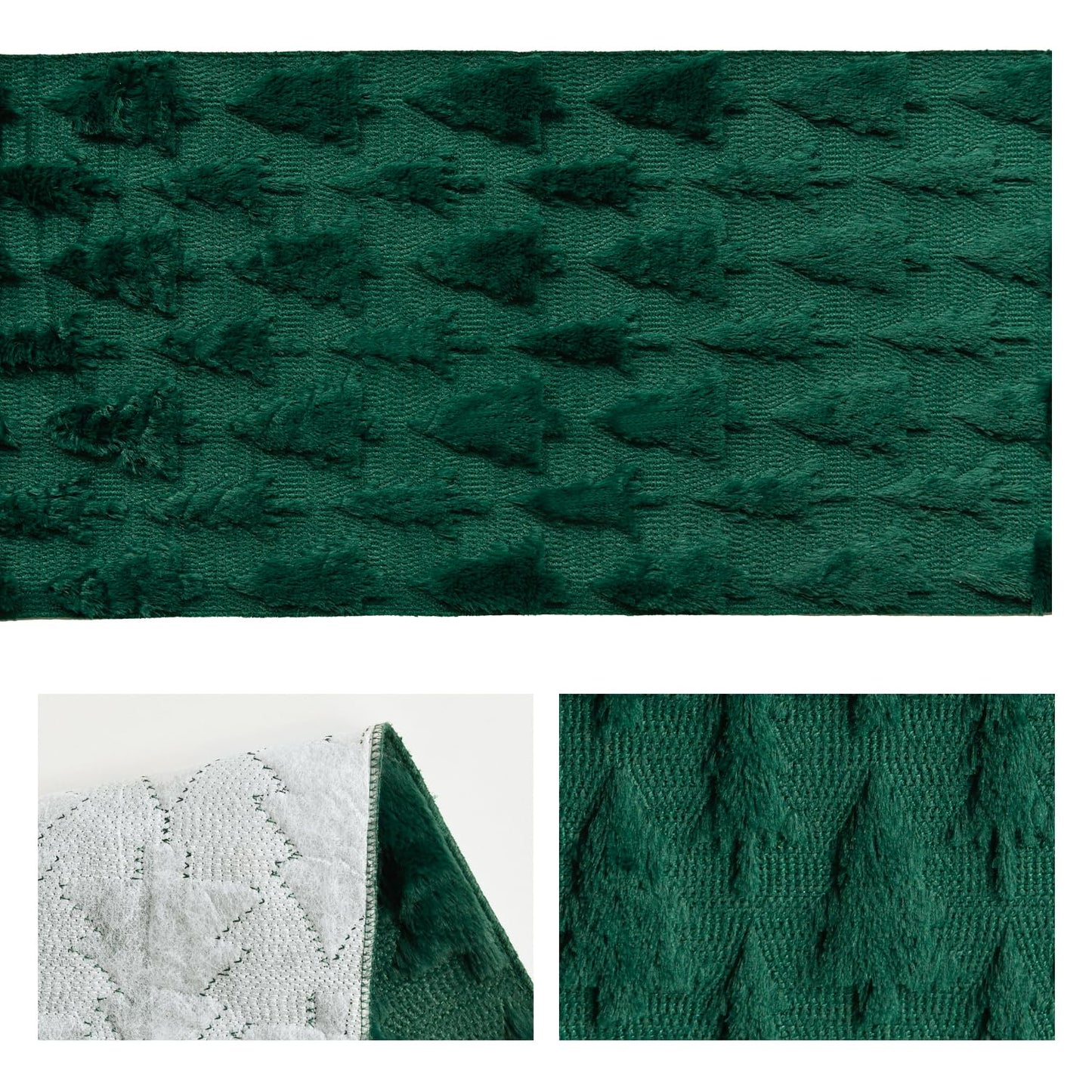 Artoid Mode Green Christmas Trees Soft Plush Faux Fur Jacquard Christmas Table Runner, Holiday Kitchen Dining Table Decoration for Home Party Decor 13x72 Inch