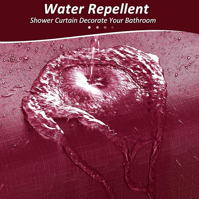 Naturoom Burgundy Red Shower Curtains for Bathroom, Ombre Linen Textured Fabric Shower Curtain Set, Hotel Spa Luxury Decorative Bathroom Curtain with 12 Hooks, Machine Washable, 72 x 72, Wine Red