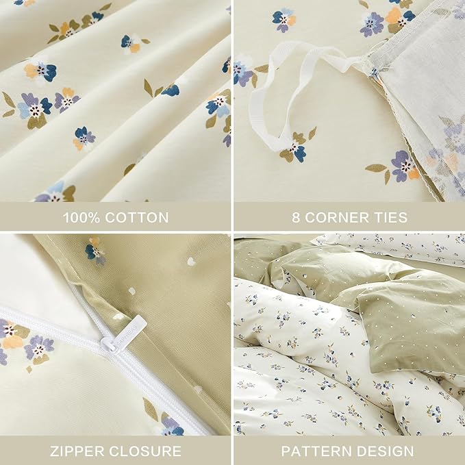 SAPHREAS Botanical Purple Flower Duvet Cover Set King Size 3pcs Blossom Floral White Bedding Comforter Cover Set 100% Cotton 1 Duvet Cover 104"x90" 2 Pillow Shams, Comforter Not Included